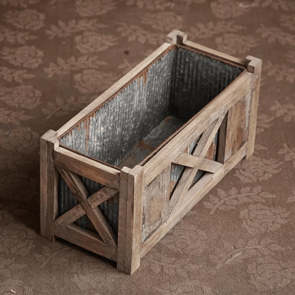 Weathered Wood and Galvanized Metal Planter Box