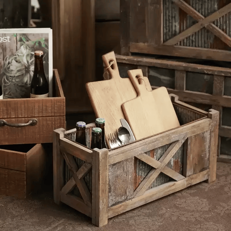 Weathered Wood and Galvanized Metal Planter Box