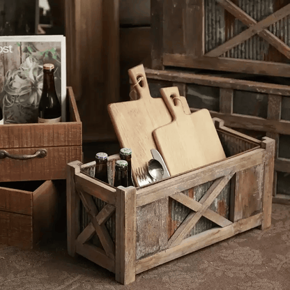 Weathered Wood and Galvanized Metal Planter Box