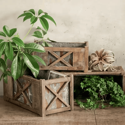 Weathered Wood and Galvanized Metal Planter Box