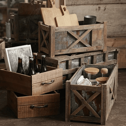 Weathered Wood and Galvanized Metal Planter Box