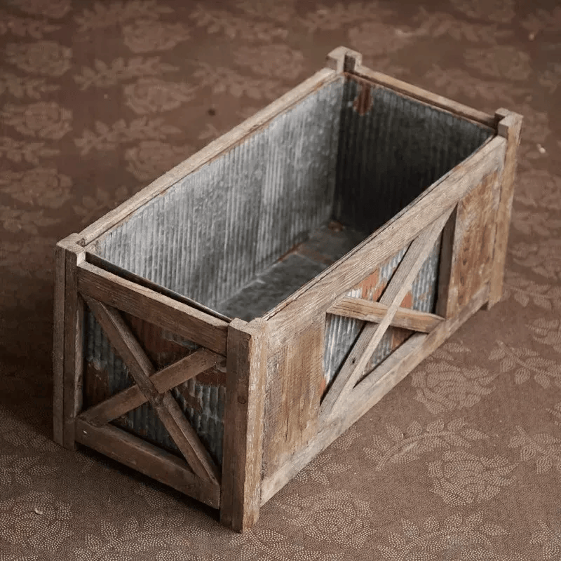 Weathered Wood and Galvanized Metal Planter Box