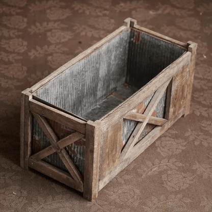 Weathered Wood and Galvanized Metal Planter Box