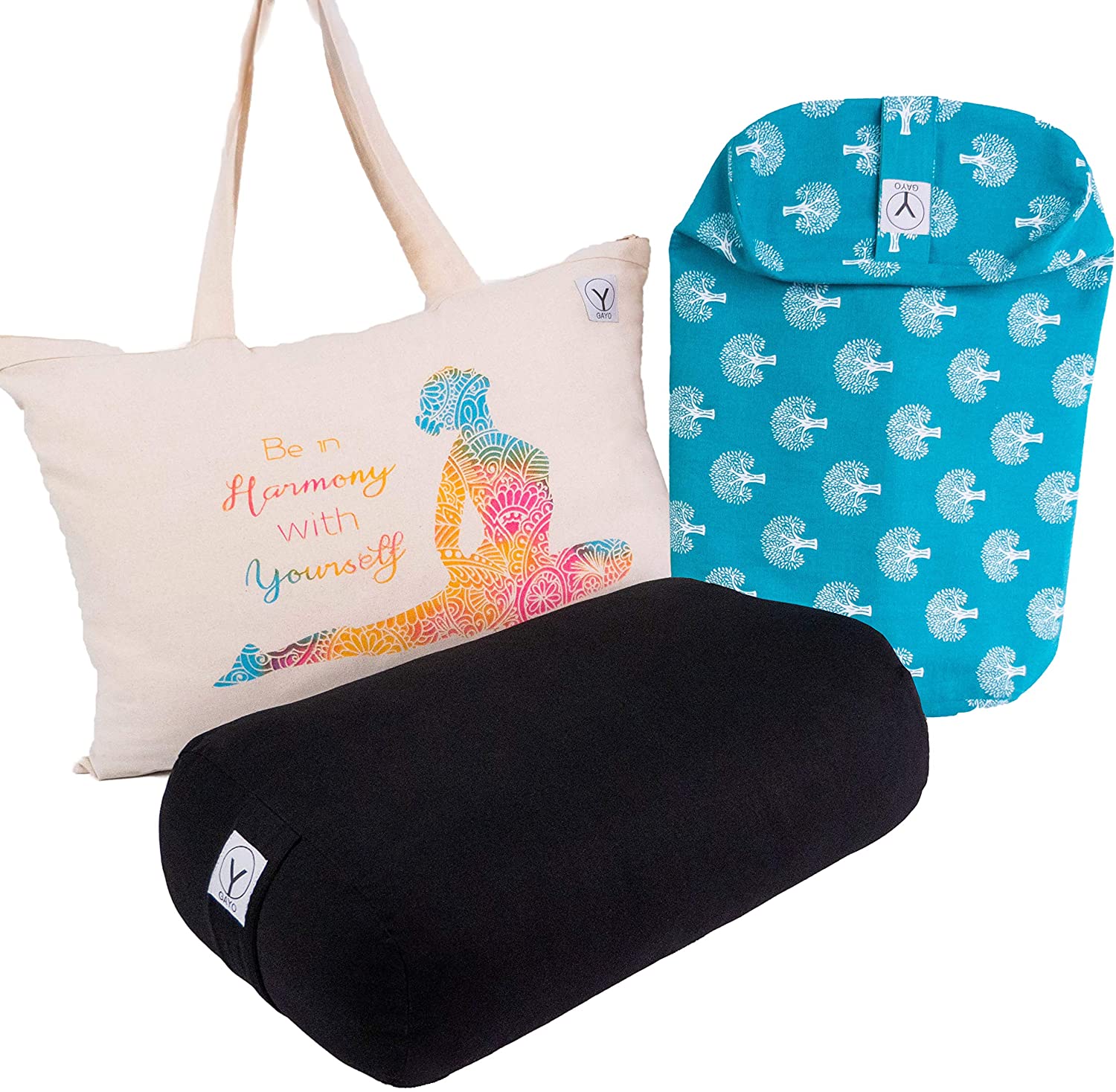 Organic Cotton Size Yoga Bolster Set yoga bolster with nature-inspired artwork