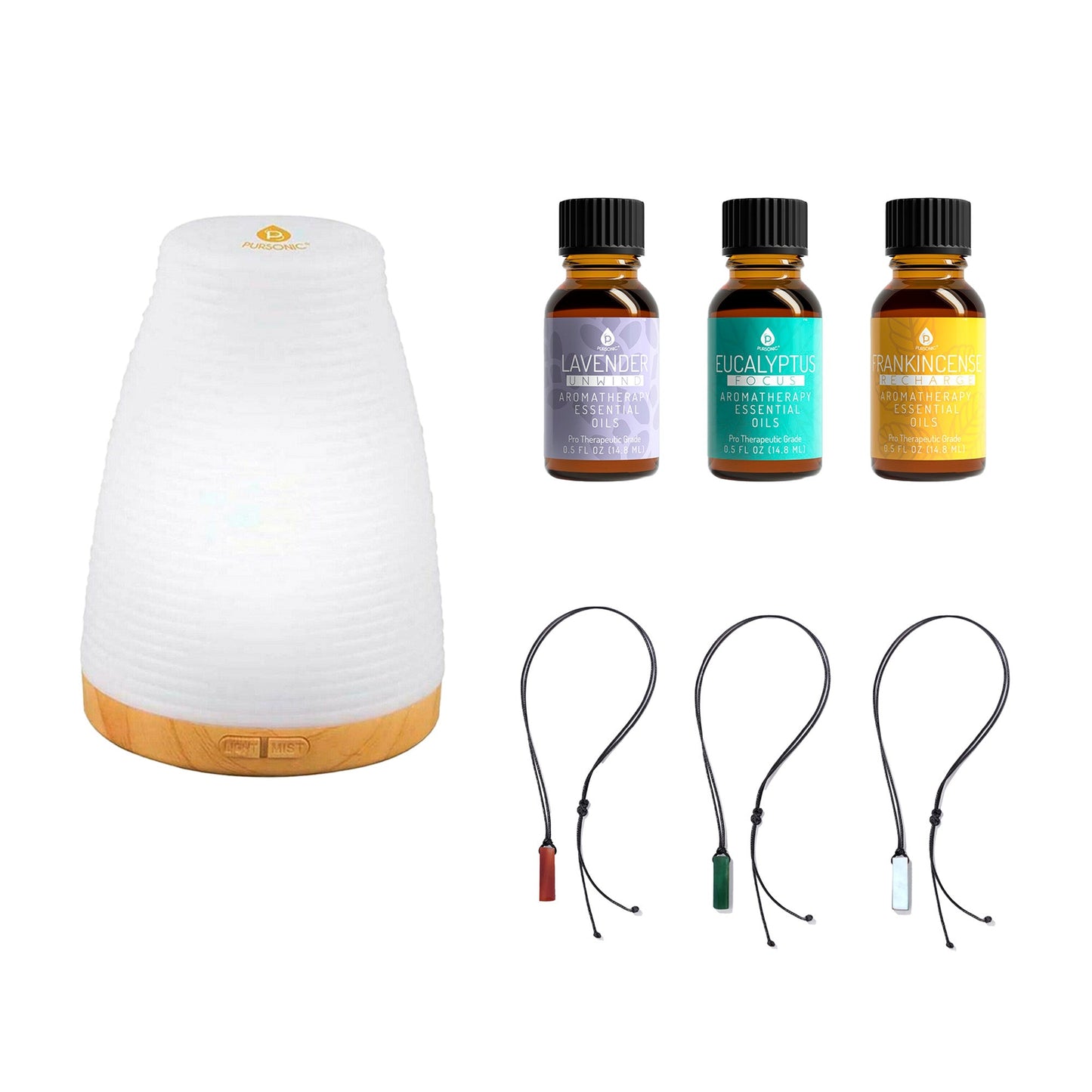 Zen Luxury Wellness Bundle: Trinity Gemstone Necklace Set, Ultrasonic Aroma Diffuser & Essential Oils Trio-0