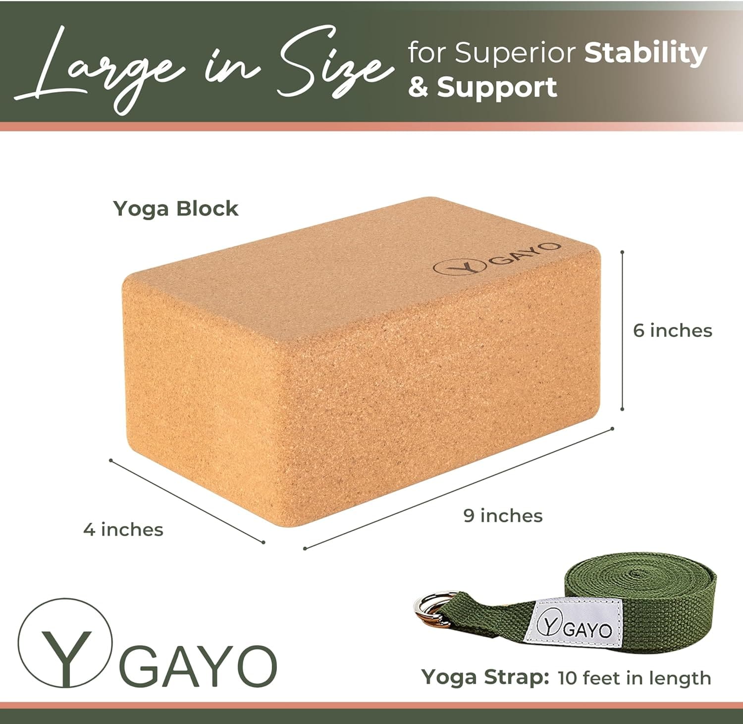 Sustainable Large Cork Yoga Blocks & Strap Set yoga cork blocks with nature-inspired artwork - product view 3