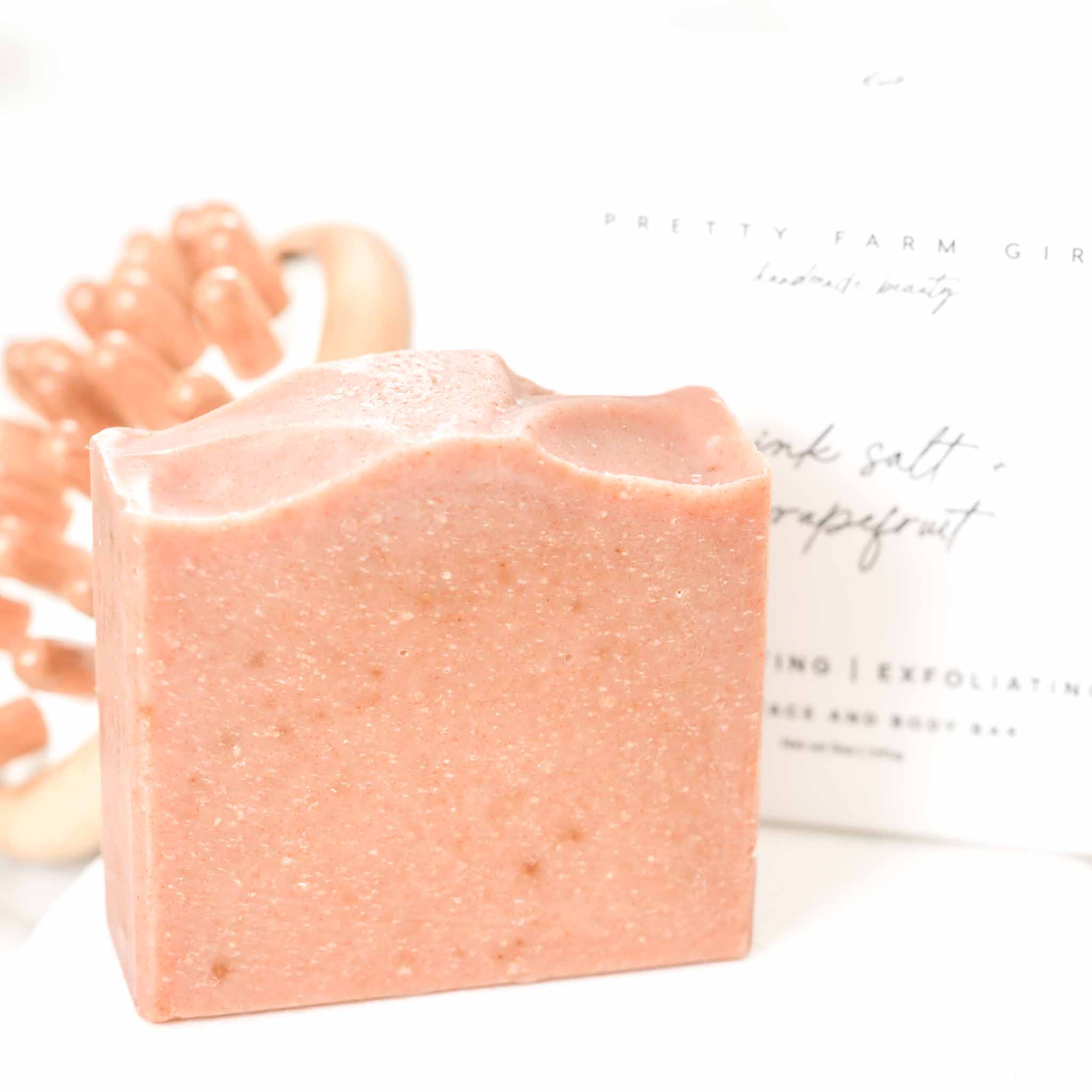 Pink Salt + Grapefruit Cleansing Bar Handmade Tallow and Goat Milk bar soap with nature-inspired artwork