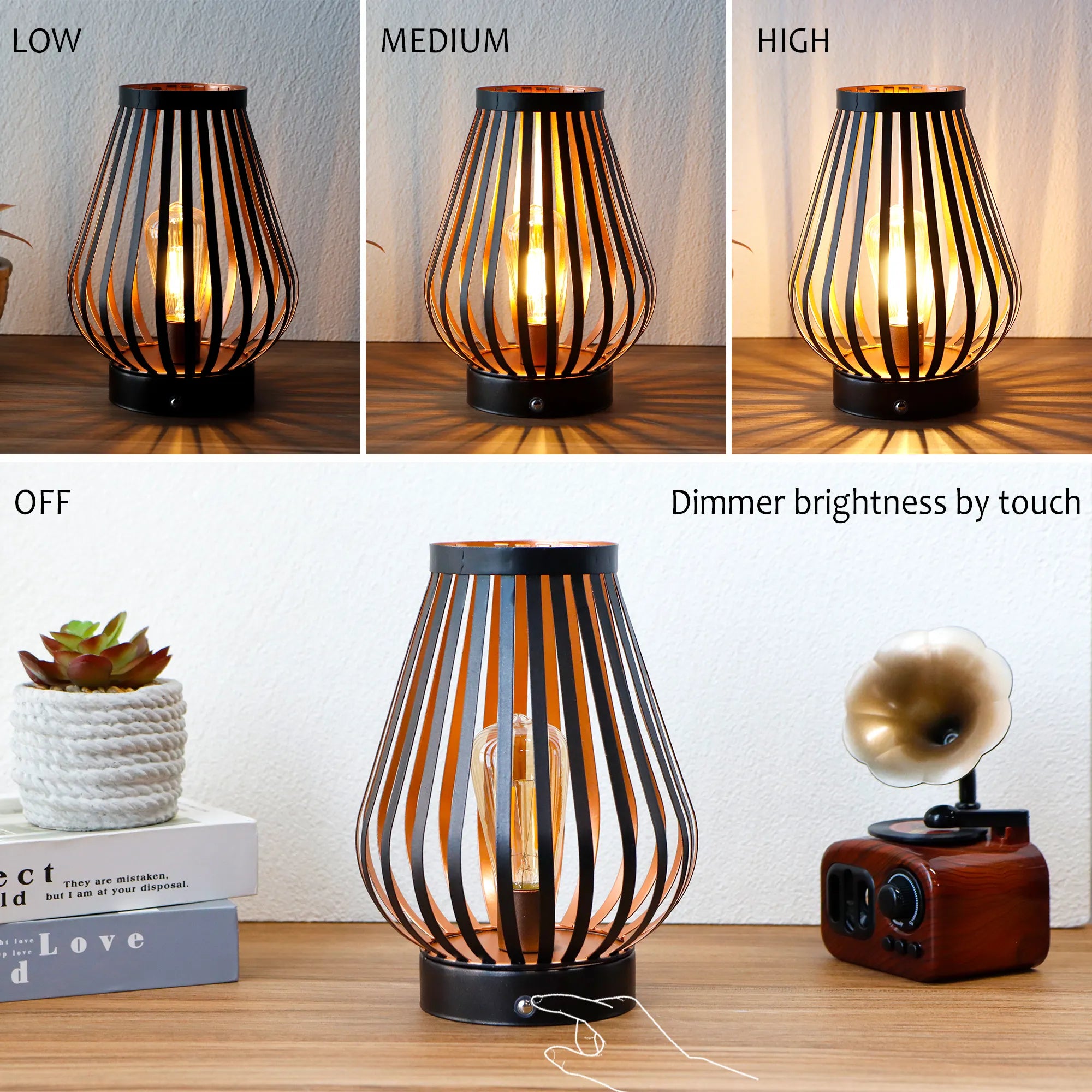 8.5''h Rechargeable Battery Powered Lamp with Led Edison Style Bulb battery operated lamps with nature-inspired artwork - product view 4