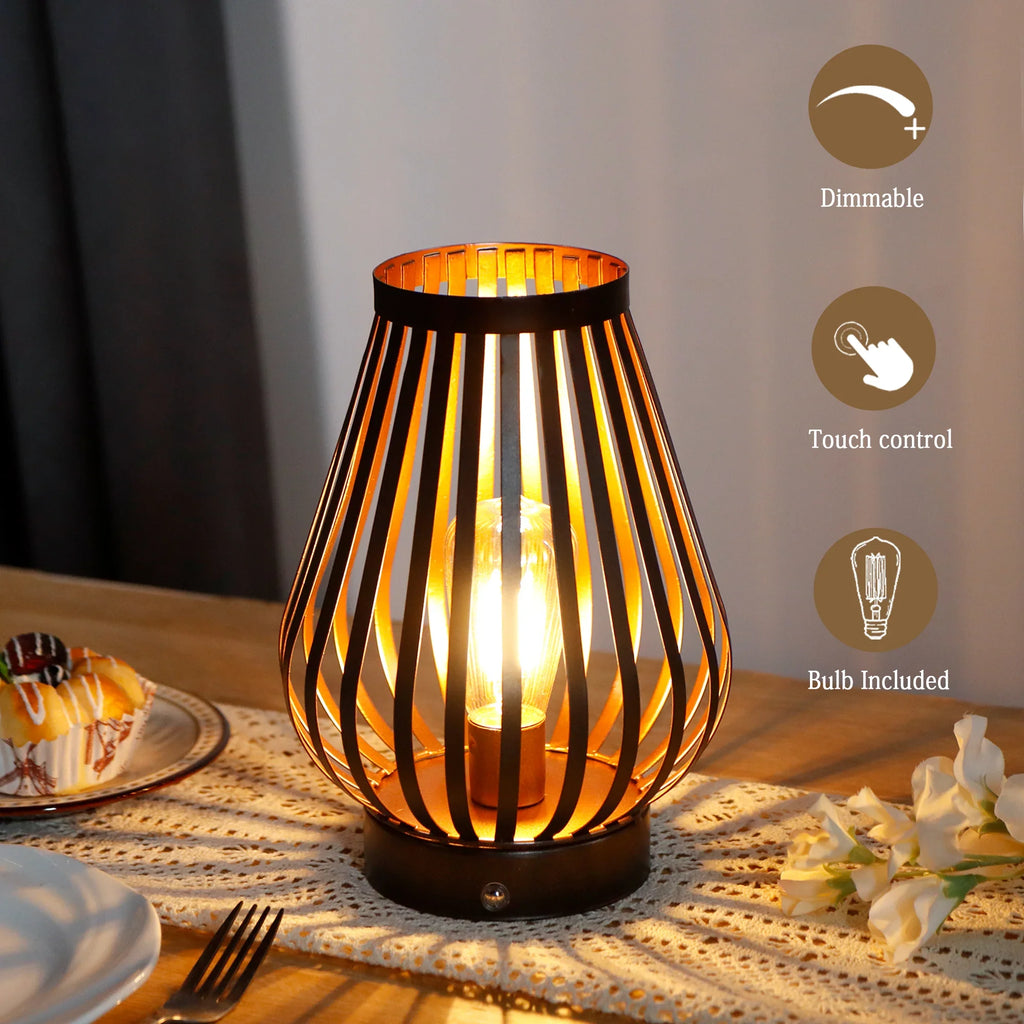 8.5''h Rechargeable Battery Powered Lamp with Led Edison Style Bulb battery operated lamps with nature-inspired artwork