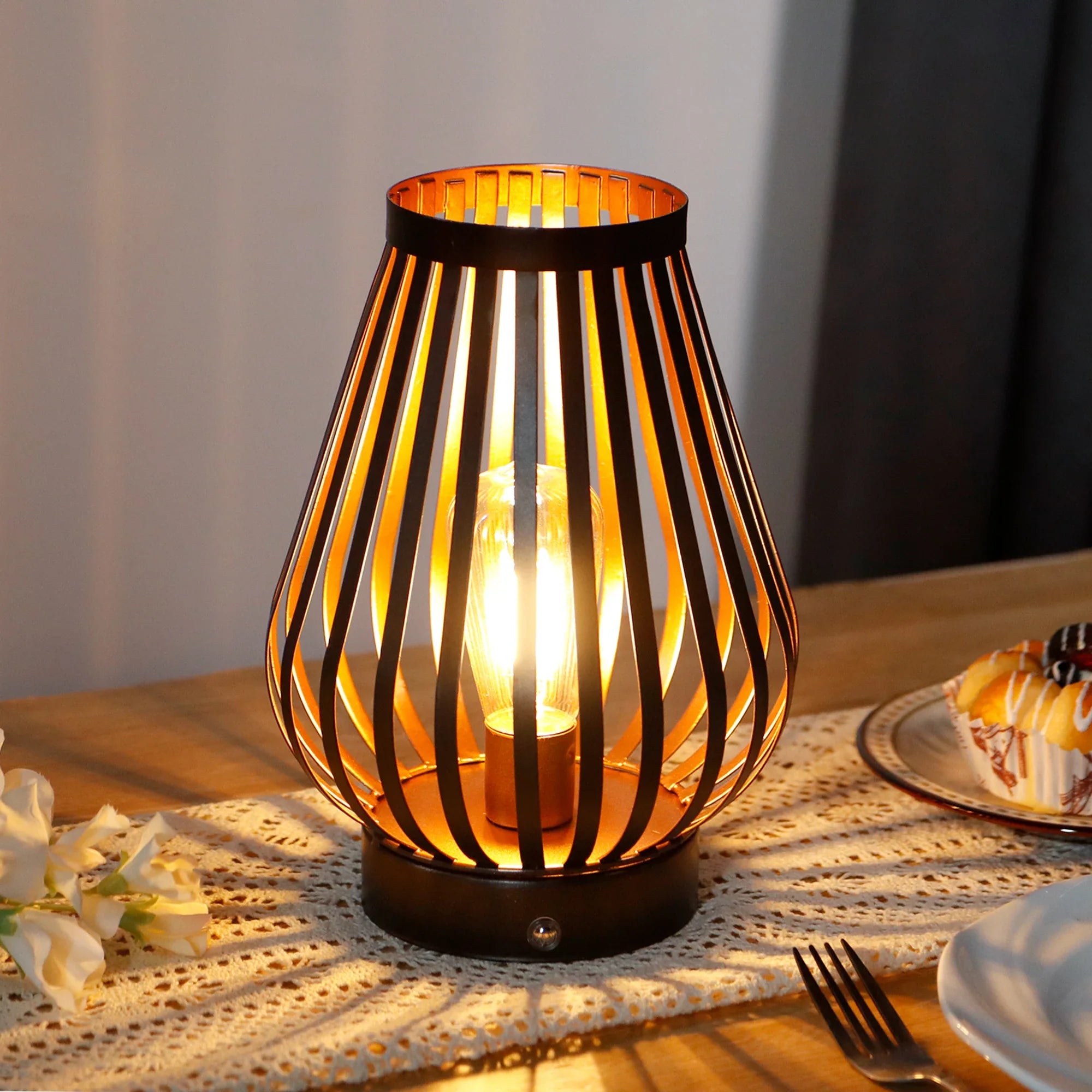 8.5''h Rechargeable Battery Powered Lamp with Led Edison Style Bulb battery operated lamps with nature-inspired artwork - product view 8