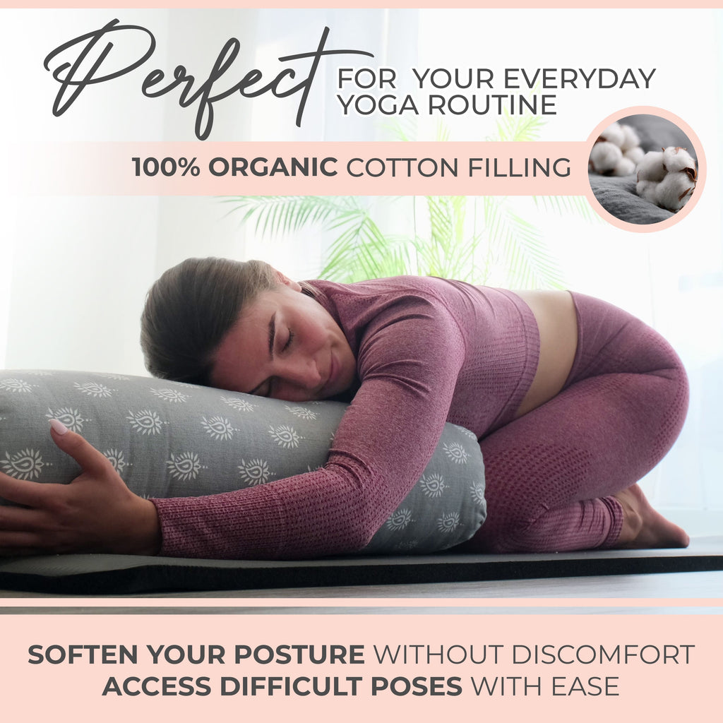 Organic Cotton Yoga Bolster Set with Carry Bag yoga bolster with nature-inspired artwork - product view 5