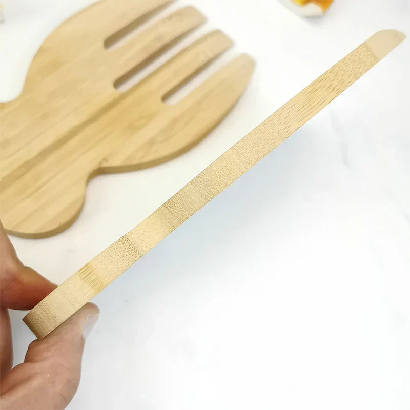 Decorbites™ Bamboo Salad Hands and Spoon Set for Kitchen Gadget Use uncategorized / needs cleanup with nature-inspired artwork - product view 4