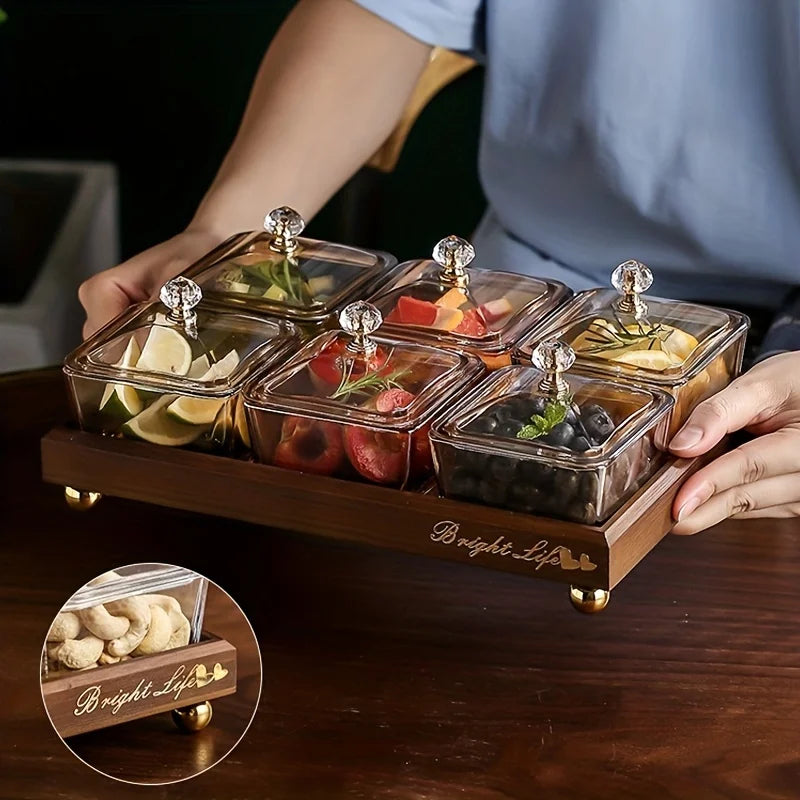 Decorbites™ Light Luxury Fruit Plate with Bamboo Wood Compartment uncategorized / needs cleanup with nature-inspired artwork