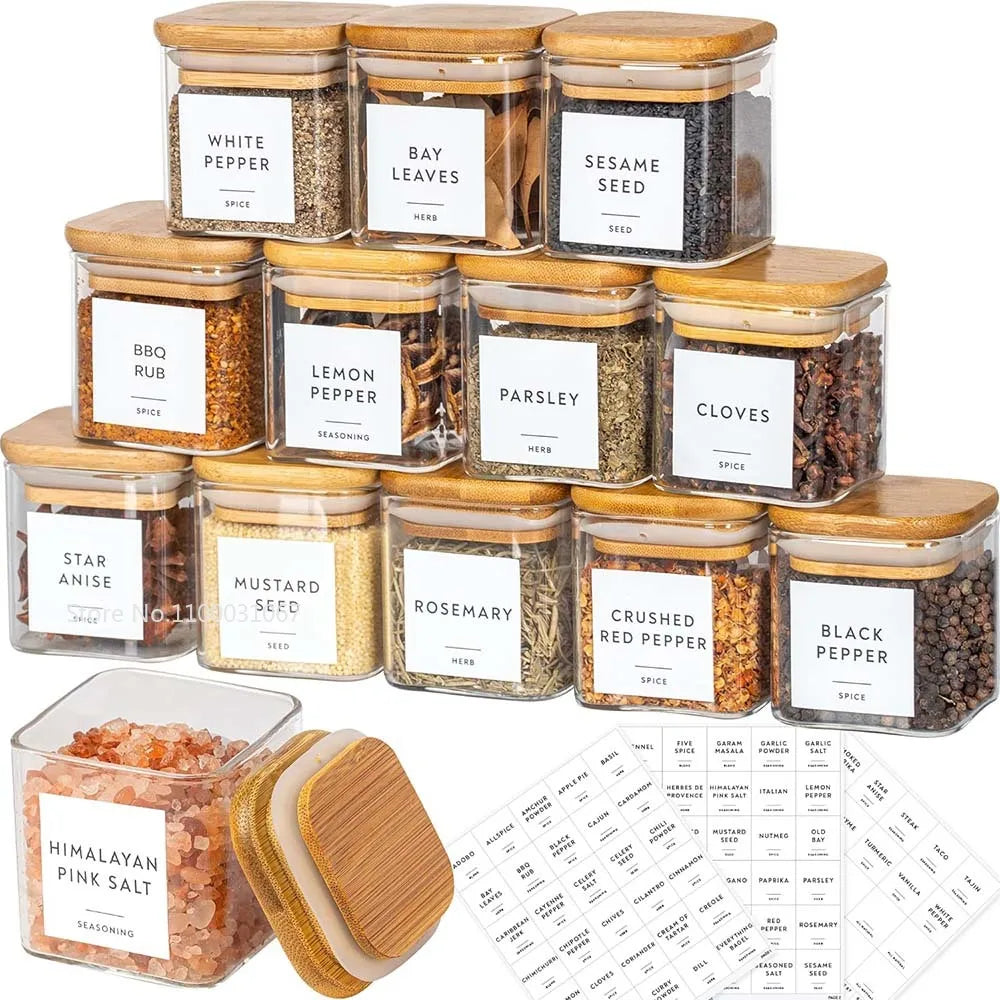 Decorbites™ 5oz Jars Set with Bamboo Lids for Tea Coffee Beans Storage uncategorized / needs cleanup with nature-inspired artwork
