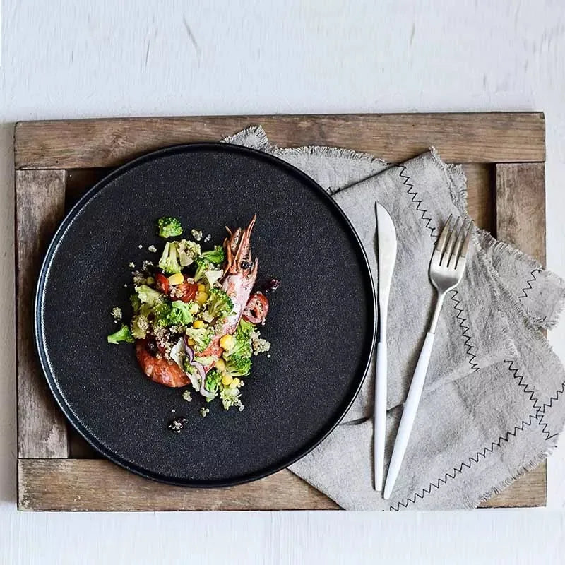 Decorbites™ Black Dinner Plate Steak Salad Lunch Plate Tray uncategorized / needs cleanup with nature-inspired artwork