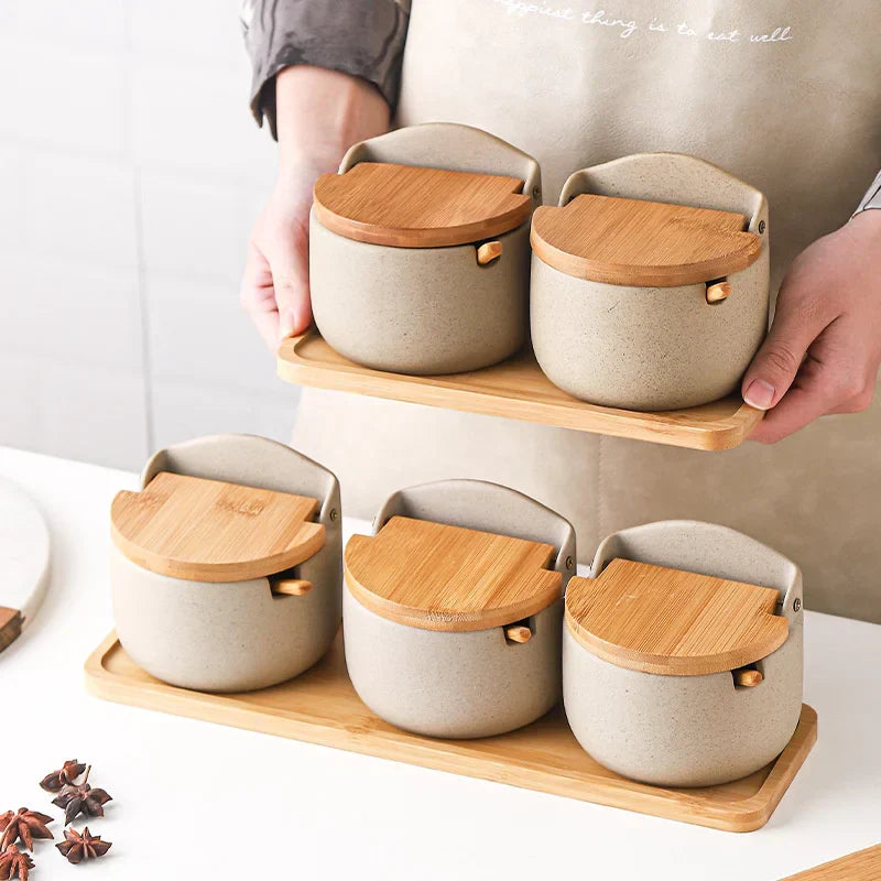 Decorbites™ Seasoning Jar Set with Bamboo Lid and Spoon uncategorized / needs cleanup with nature-inspired artwork - product view 2