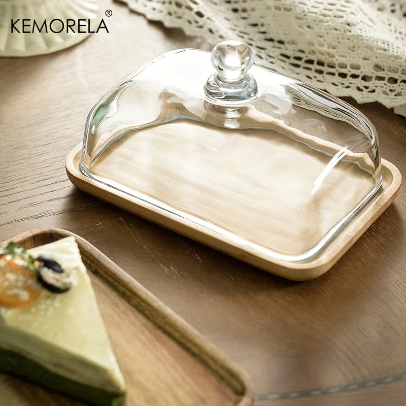 Decorbites™ Cake Dessert Wood Plate with Dust Cover uncategorized / needs cleanup with nature-inspired artwork - product view 3
