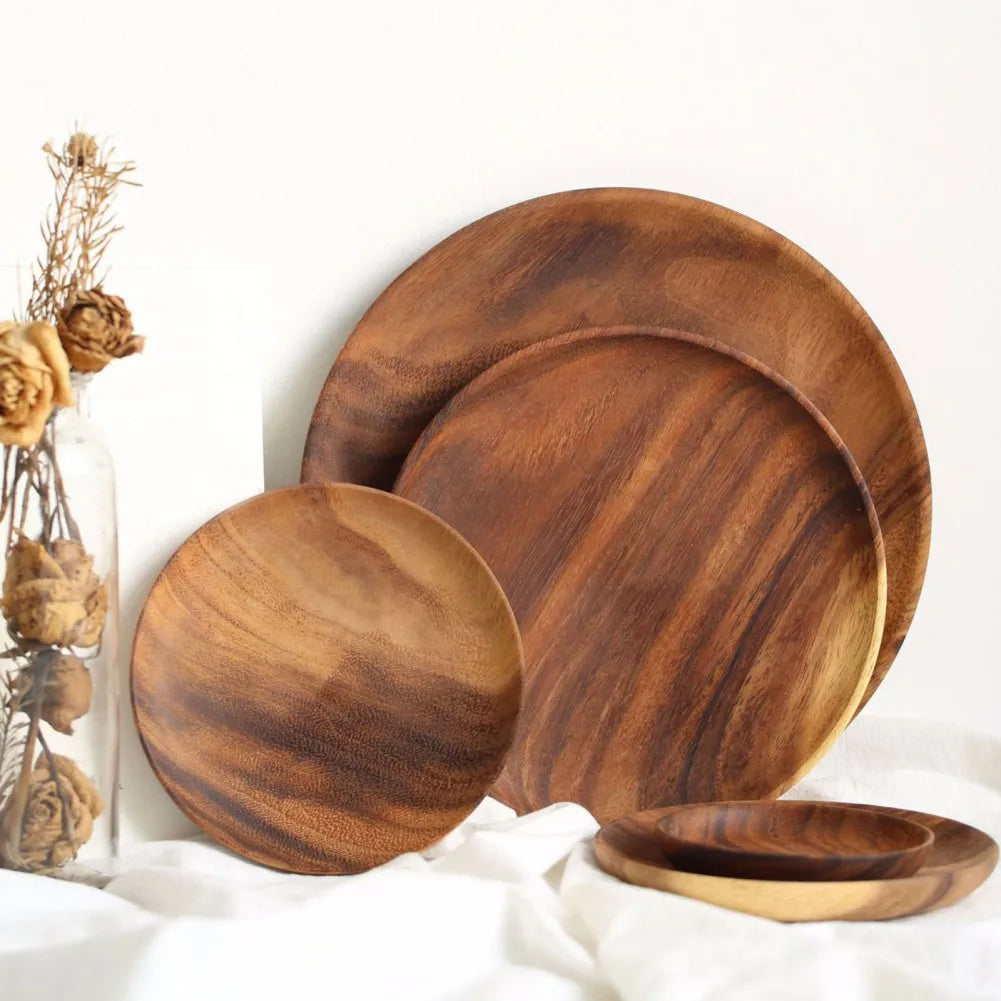 Decorbites™ Beech Wooden Round Plate for Snacks & Fruits uncategorized / needs cleanup with nature-inspired artwork