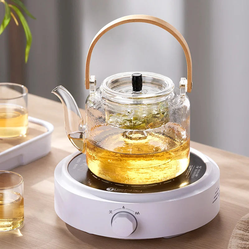 Decorbites™ Tea Pot with Bamboo Handle and Double Filter Liner uncategorized / needs cleanup with nature-inspired artwork