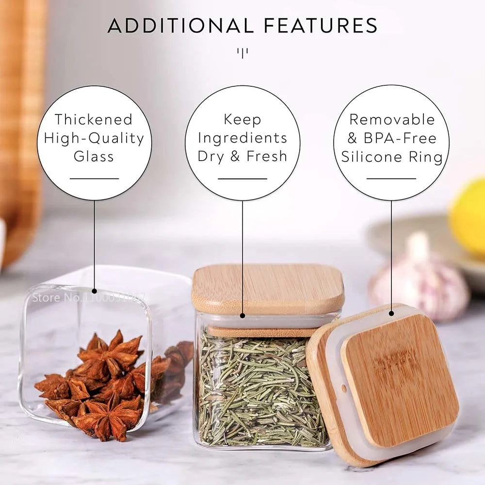 Decorbites™ 5oz Jars Set with Bamboo Lids for Tea Coffee Beans Storage uncategorized / needs cleanup with nature-inspired artwork - product view 4