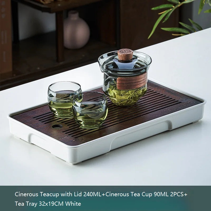 Decorbites™ Teapot Set: Chinese Kung Fu Tea Bamboo Tray & Quick Drain uncategorized / needs cleanup with nature-inspired artwork - product view 10