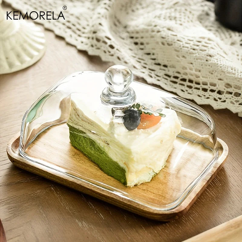 Decorbites™ Cake Dessert Wood Plate with Dust Cover uncategorized / needs cleanup with nature-inspired artwork - product view 5
