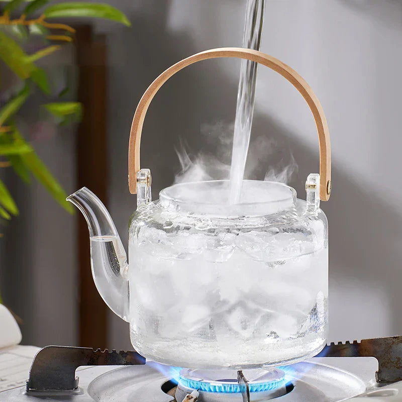 Decorbites™ Tea Pot with Bamboo Handle and Double Filter Liner uncategorized / needs cleanup with nature-inspired artwork - product view 2