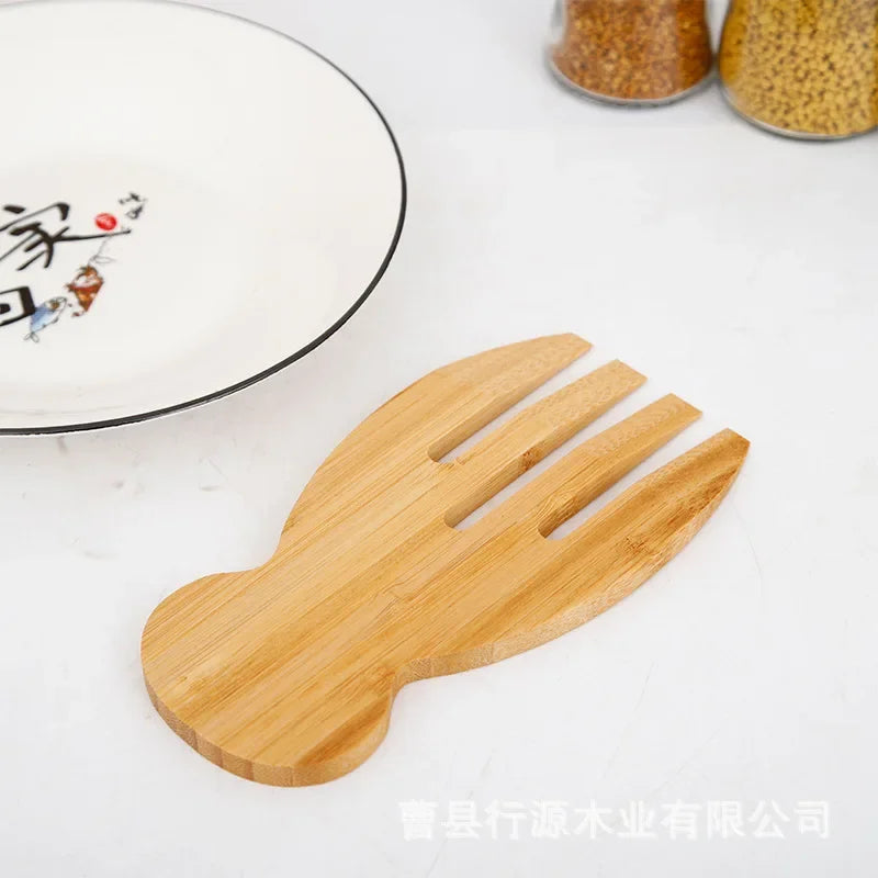 Decorbites™ Bamboo Salad Hands and Spoon Set for Kitchen Gadget Use uncategorized / needs cleanup with nature-inspired artwork - product view 2