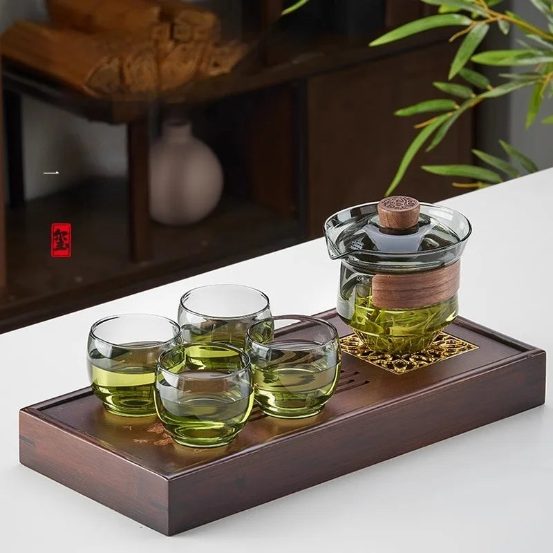 Decorbites™ Teapot Set: Chinese Kung Fu Tea Bamboo Tray & Quick Drain uncategorized / needs cleanup with nature-inspired artwork - product view 2