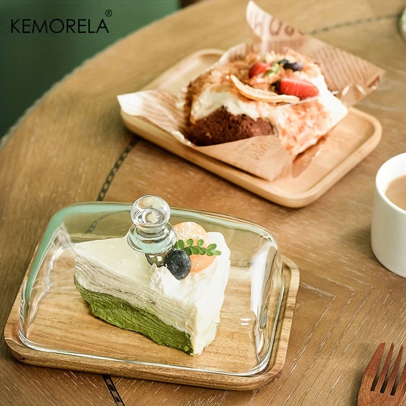 Decorbites™ Cake Dessert Wood Plate with Dust Cover uncategorized / needs cleanup with nature-inspired artwork