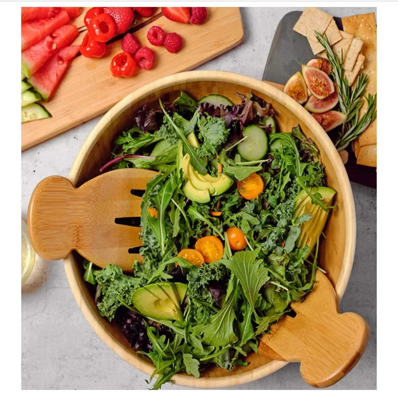 Decorbites™ Bamboo Salad Hands and Spoon Set for Kitchen Gadget Use uncategorized / needs cleanup with nature-inspired artwork