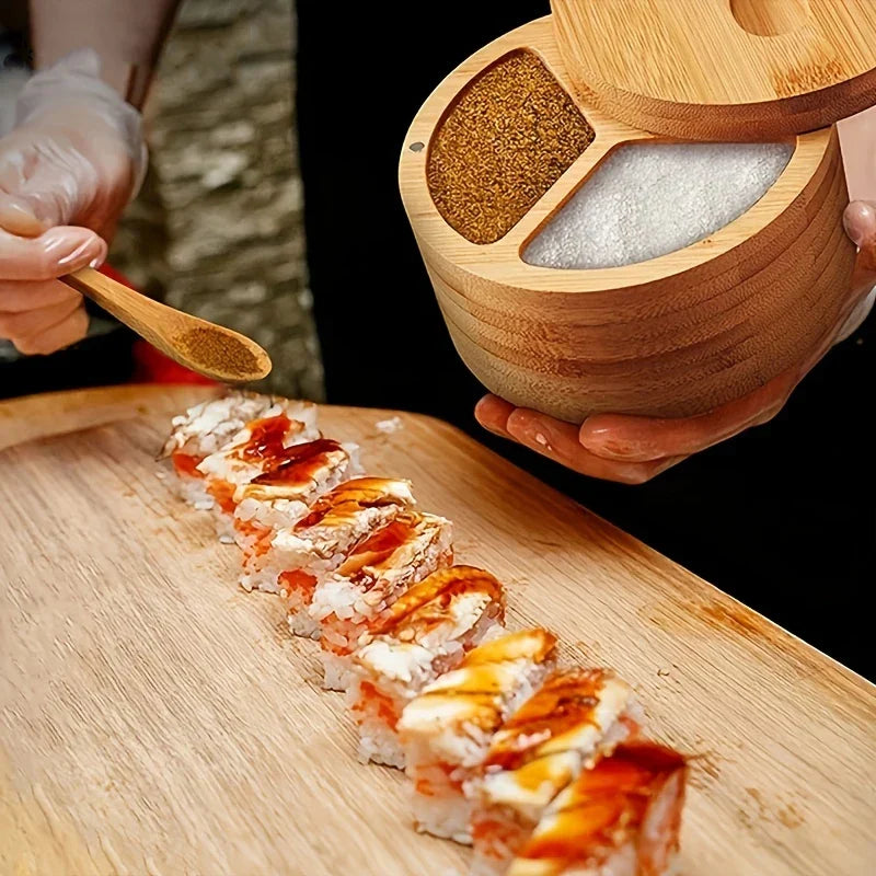 Decorbites™ Bamboo Seasoning Box with Spoon uncategorized / needs cleanup with nature-inspired artwork