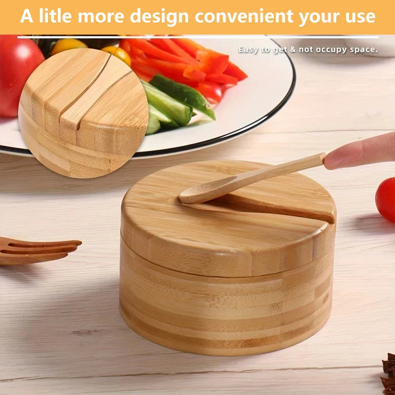 Decorbites™ Bamboo Seasoning Box with Spoon uncategorized / needs cleanup with nature-inspired artwork - product view 6