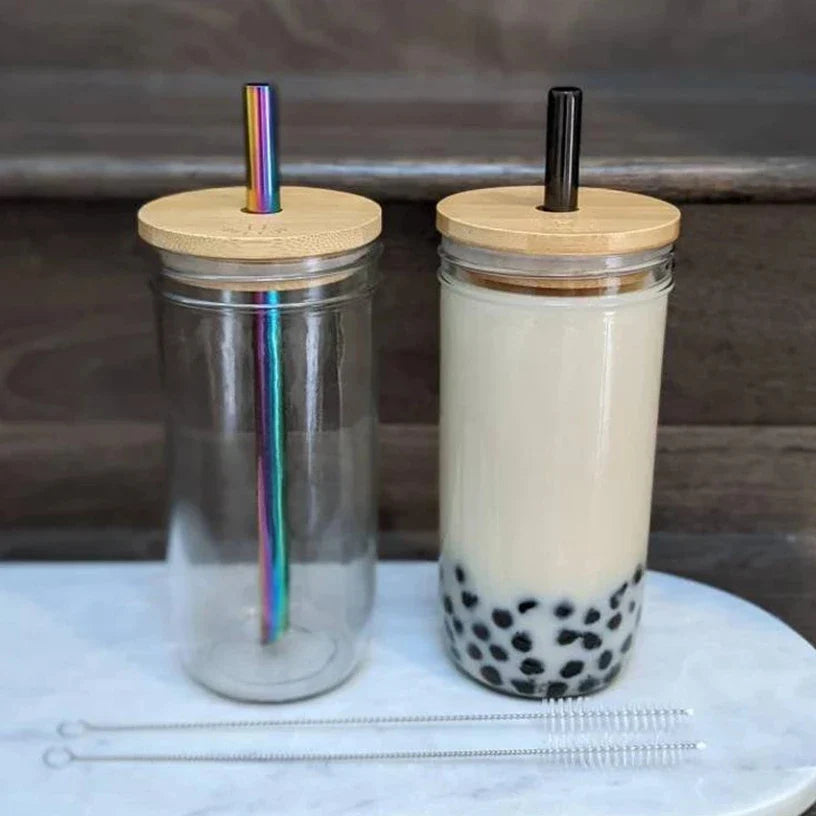 Decorbites™ Boba Smoothie Cup with Bamboo Lid & Stainless Steel Straw uncategorized / needs cleanup with nature-inspired artwork - product view 2