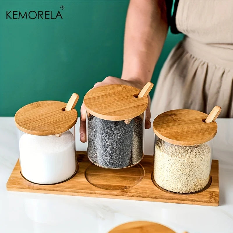 Decorbites™ Spice Jar Set with Bamboo Lid uncategorized / needs cleanup with nature-inspired artwork - product view 3