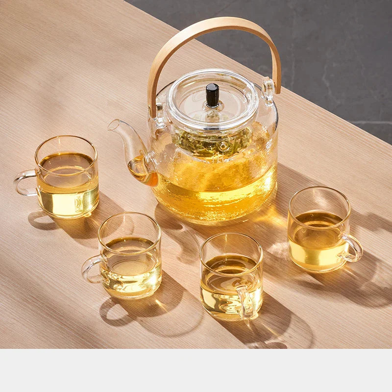 Decorbites™ Tea Pot with Bamboo Handle and Double Filter Liner uncategorized / needs cleanup with nature-inspired artwork - product view 7