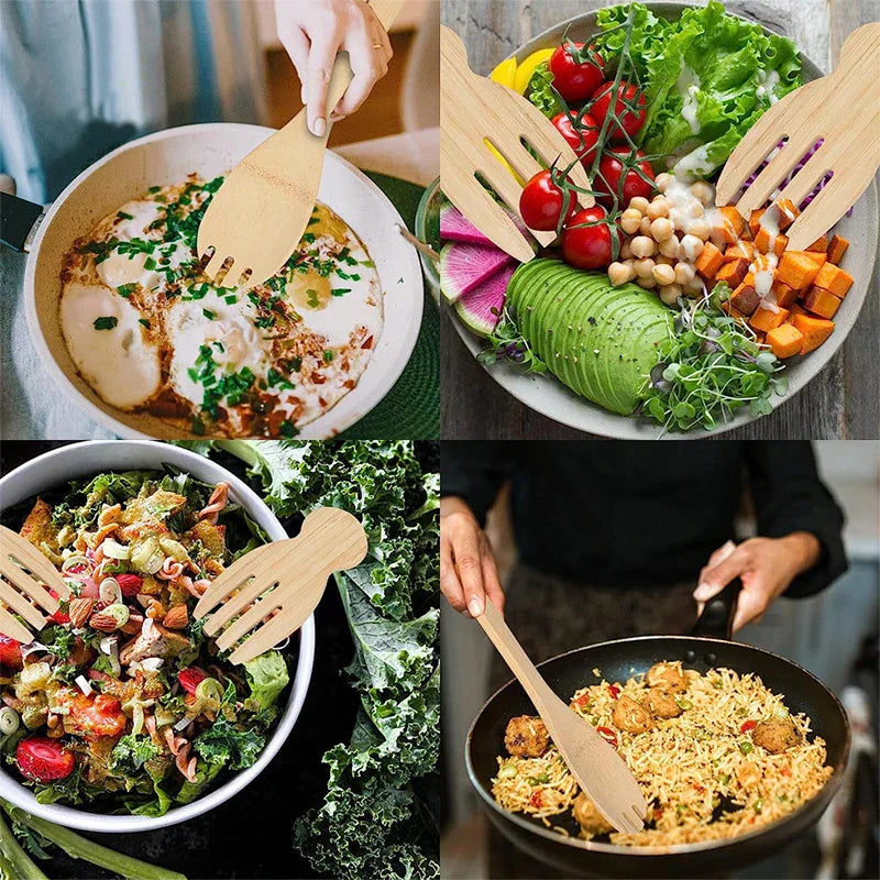 Decorbites™ Bamboo Salad Hands and Spoon Set for Kitchen Gadget Use uncategorized / needs cleanup with nature-inspired artwork - product view 6