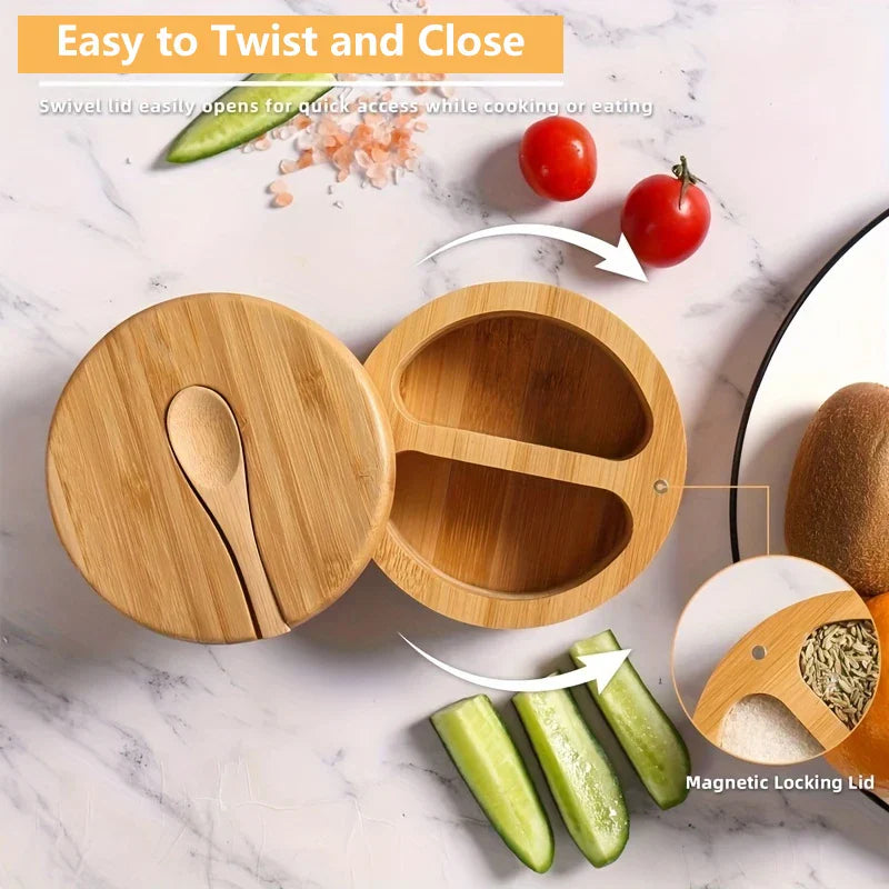 Decorbites™ Bamboo Seasoning Box with Spoon uncategorized / needs cleanup with nature-inspired artwork - product view 2