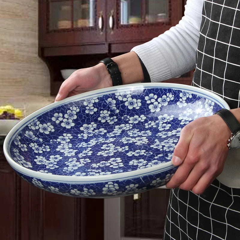 Decorbites™ Blue and White Porcelain Serving Plate uncategorized / needs cleanup with nature-inspired artwork - product view 6