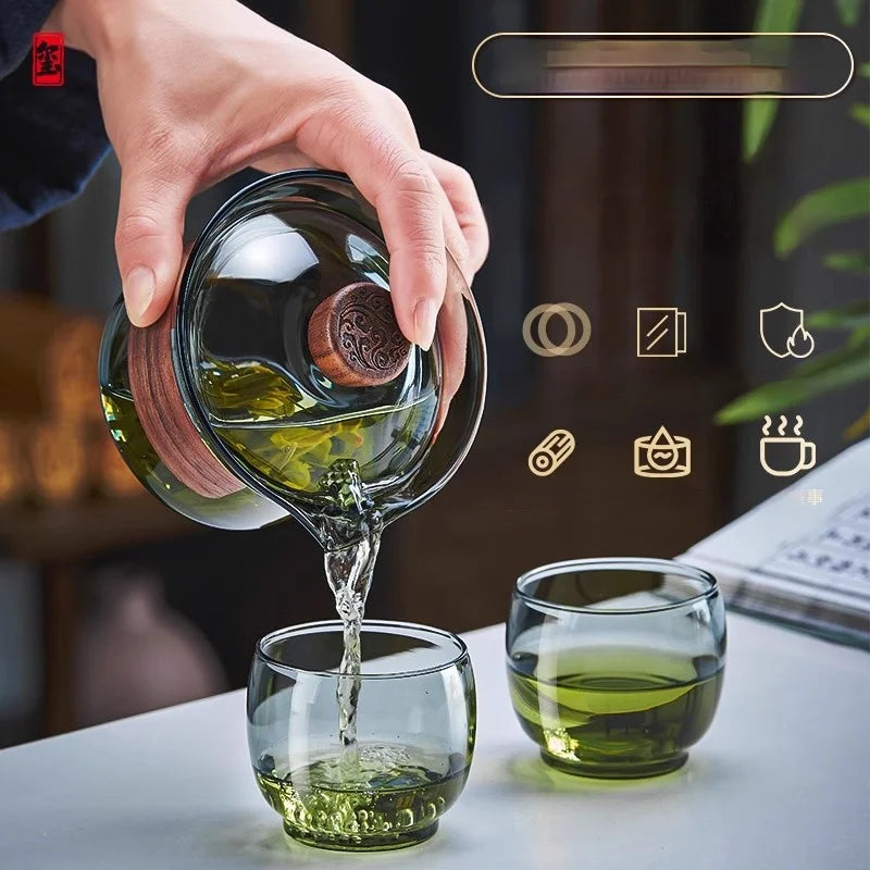 Decorbites™ Teapot Set: Chinese Kung Fu Tea Bamboo Tray & Quick Drain uncategorized / needs cleanup with nature-inspired artwork - product view 3