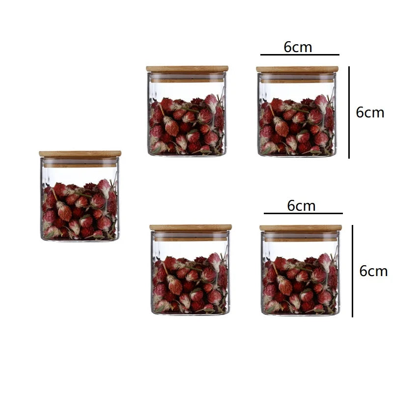Decorbites™ 5oz Jars Set with Bamboo Lids for Tea Coffee Beans Storage uncategorized / needs cleanup with nature-inspired artwork - product view 7