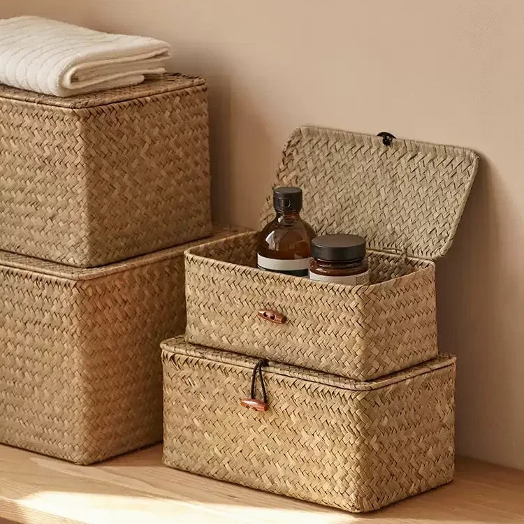 Woven Lidded Seagrass Storage Box