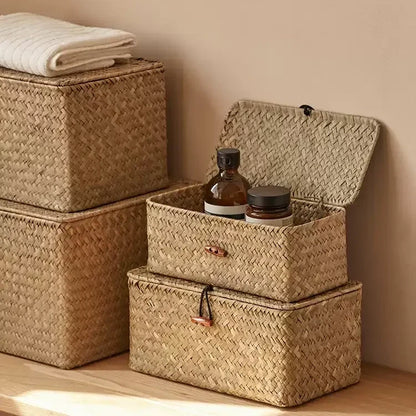 Woven Lidded Seagrass Storage Box