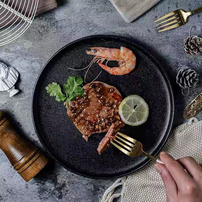 Decorbites™ Black Dinner Plate Steak Salad Lunch Plate Tray uncategorized / needs cleanup with nature-inspired artwork - product view 2