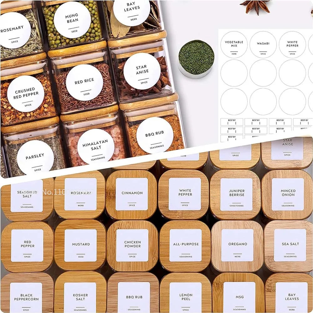 Decorbites™ 5oz Jars Set with Bamboo Lids for Tea Coffee Beans Storage uncategorized / needs cleanup with nature-inspired artwork - product view 2