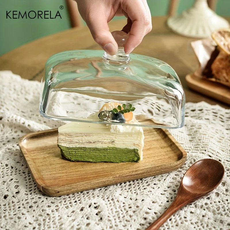 Decorbites™ Cake Dessert Wood Plate with Dust Cover uncategorized / needs cleanup with nature-inspired artwork - product view 4