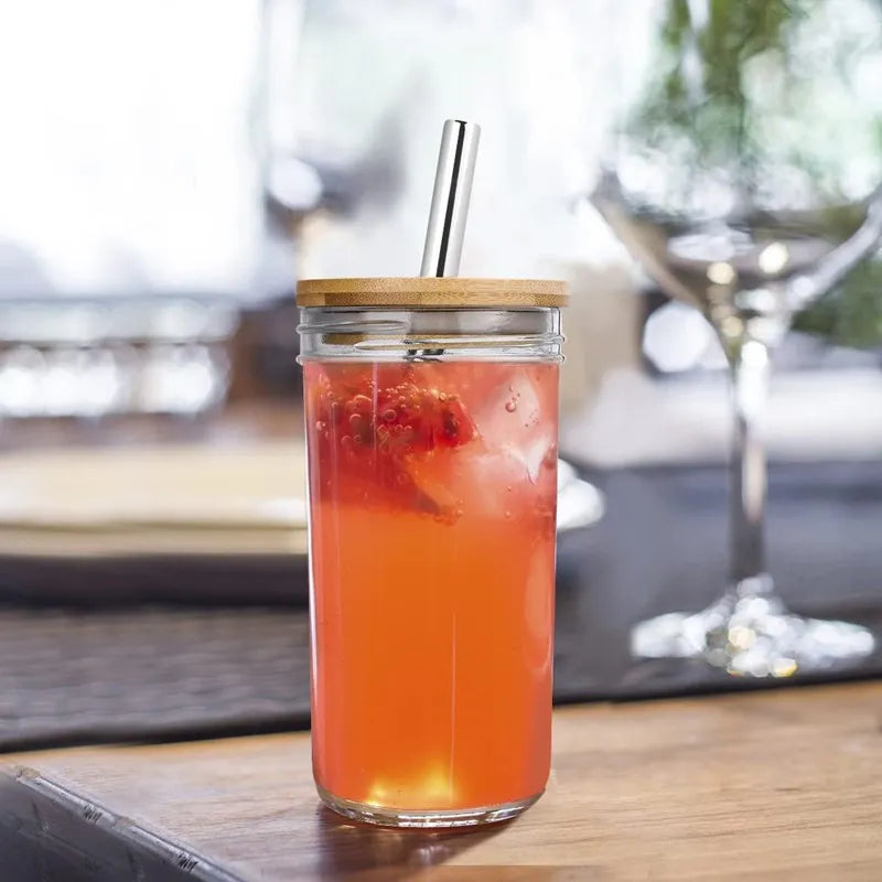 Decorbites™ Boba Smoothie Cup with Bamboo Lid & Stainless Steel Straw uncategorized / needs cleanup with nature-inspired artwork - product view 4