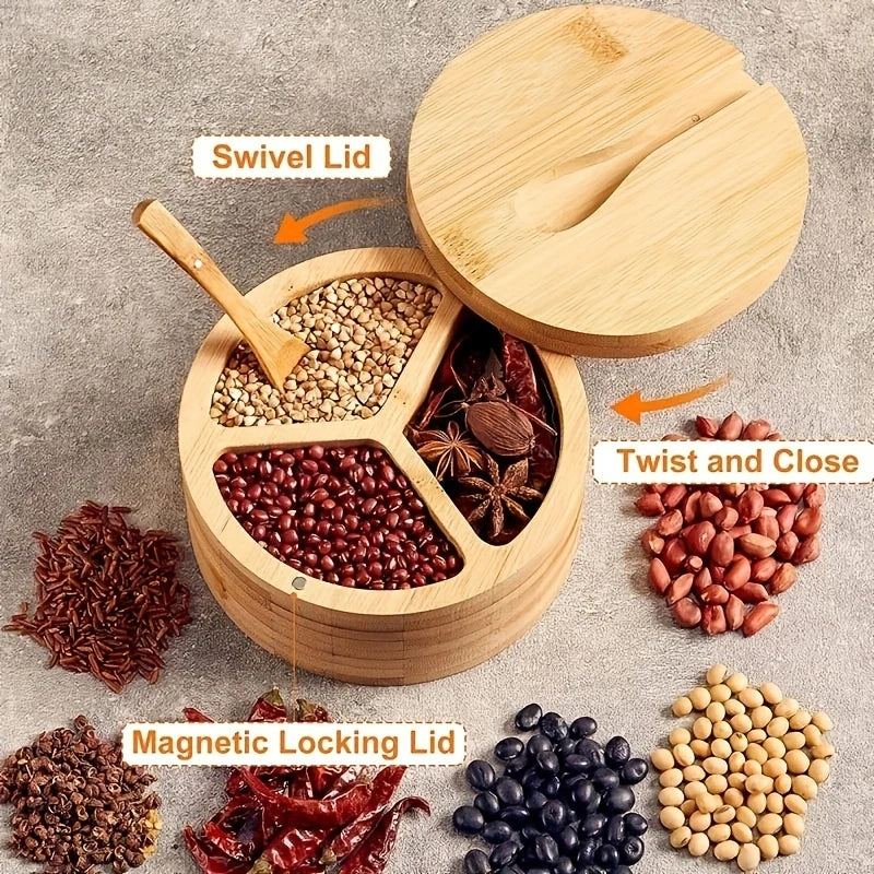 Decorbites™ Bamboo Seasoning Box with Spoon uncategorized / needs cleanup with nature-inspired artwork - product view 4
