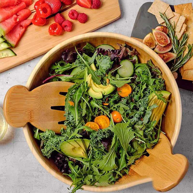 Decorbites™ Bamboo Salad Hands and Spoon Set for Kitchen Gadget Use uncategorized / needs cleanup with nature-inspired artwork - product view 5