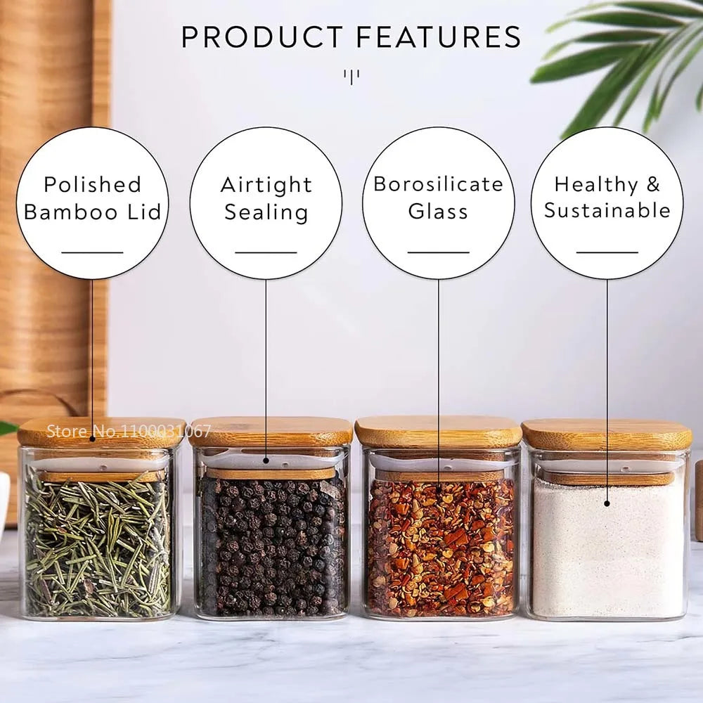 Decorbites™ 5oz Jars Set with Bamboo Lids for Tea Coffee Beans Storage uncategorized / needs cleanup with nature-inspired artwork - product view 5